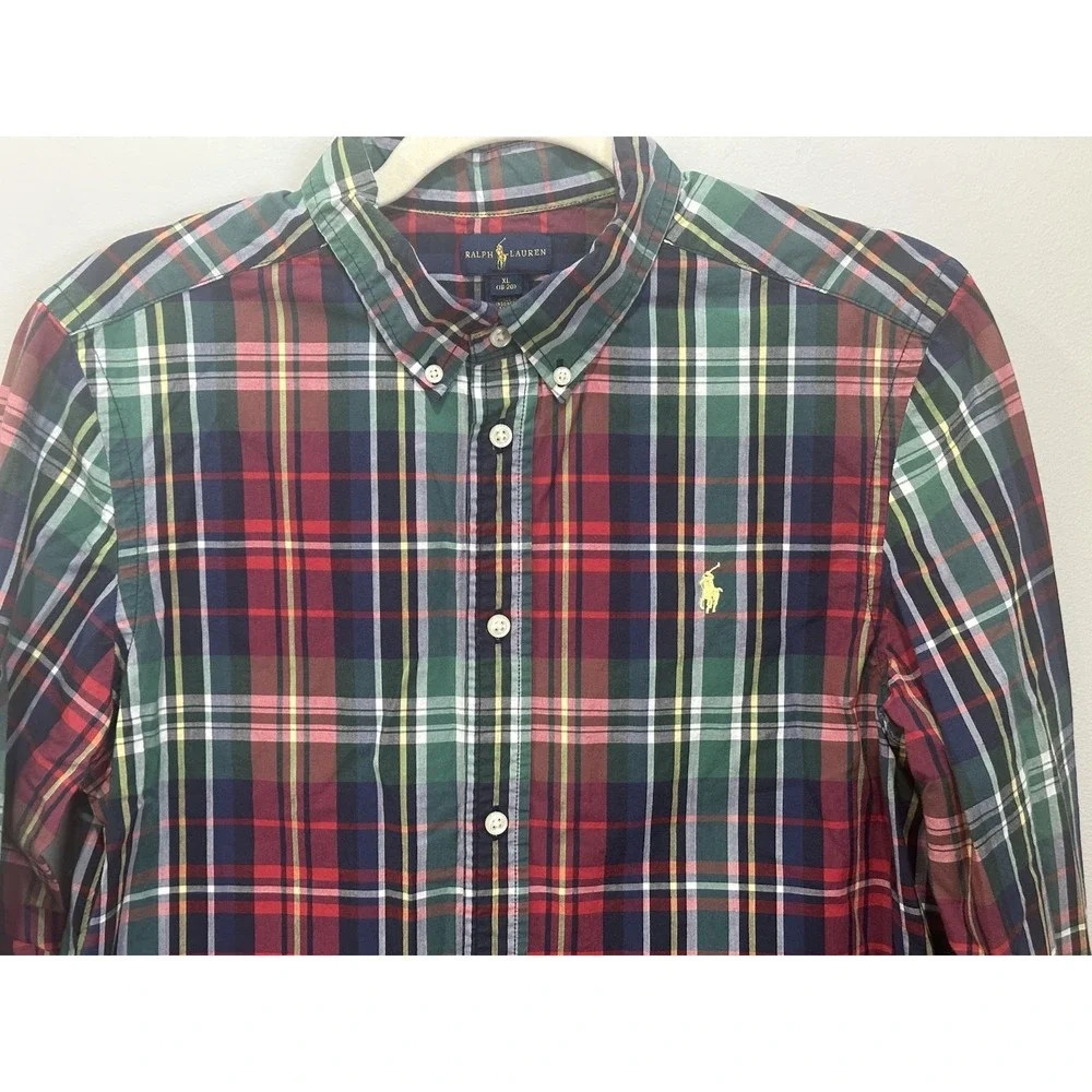 Ralph Lauren Boys XL 18-20 Plaid Button Down Shirt Red Green Blue 100% Cotton